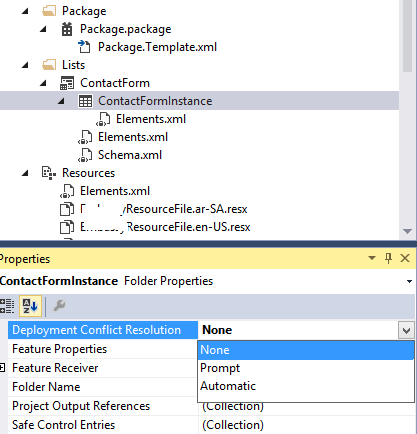 SharePoint list deployment conflict resolution