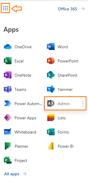 open SharePoint admin center