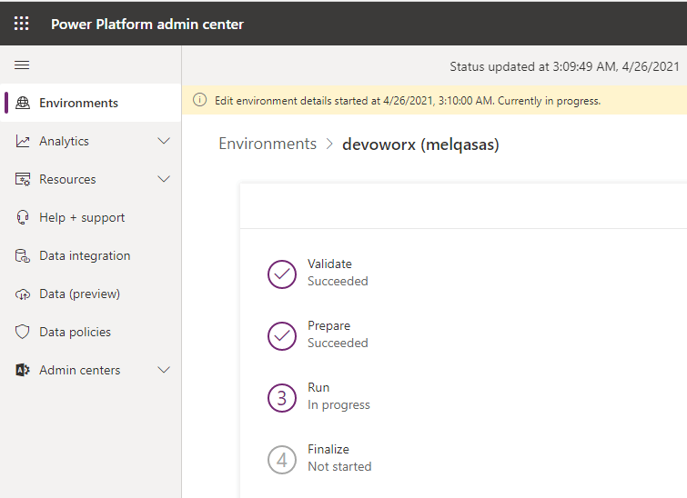 how to change powerapps environment URL and name