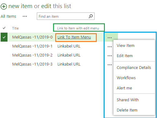 Linked To Item with edit menu to another column in SharePoint List SharePoint 2016