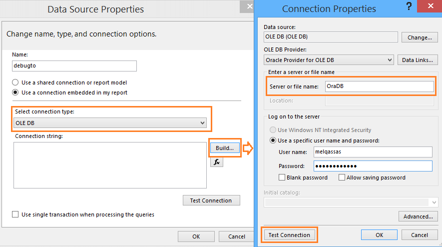 how to configure Oracle Data Source in SSRS Report Builder