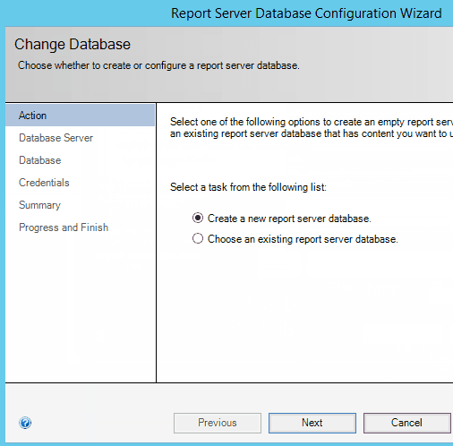 Create report server Database SSRS 2016