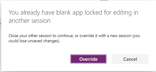 You already have blank app locked for editing in another session