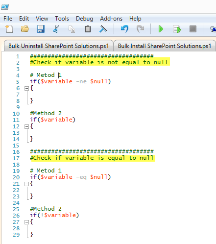 check if variable not equal to null in PowerShell