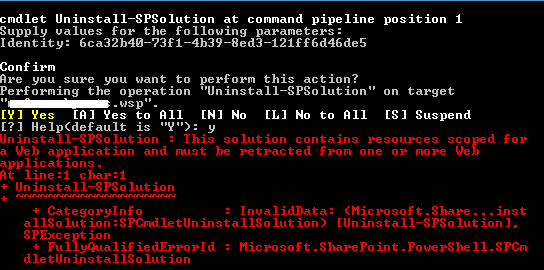 Uninstall-SPSolution  This solution contains resources scoped for a Web application and must be retracted from one or more Web applications