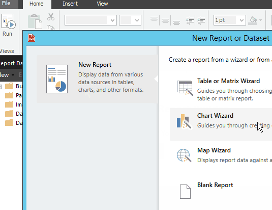 create first report via builder in ssrs 2016