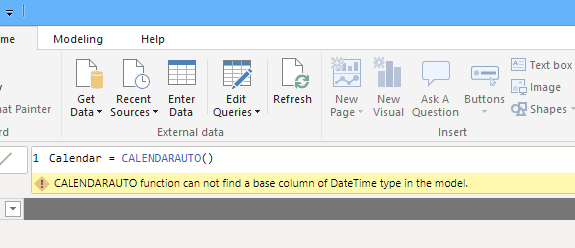 CALENDARAUTO function can not find a base column of DateTime type in the model