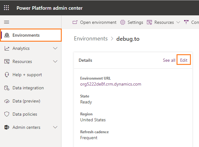 edit powerapps environment name