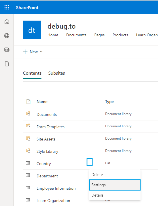 List Settings in SharePoint Online