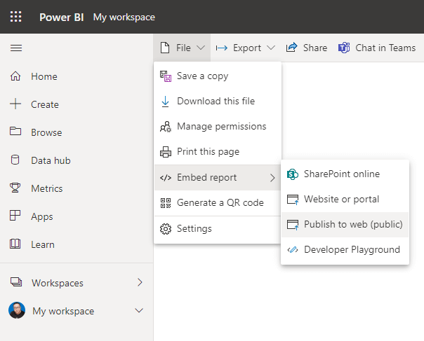 Emed report and publish to web power bi
