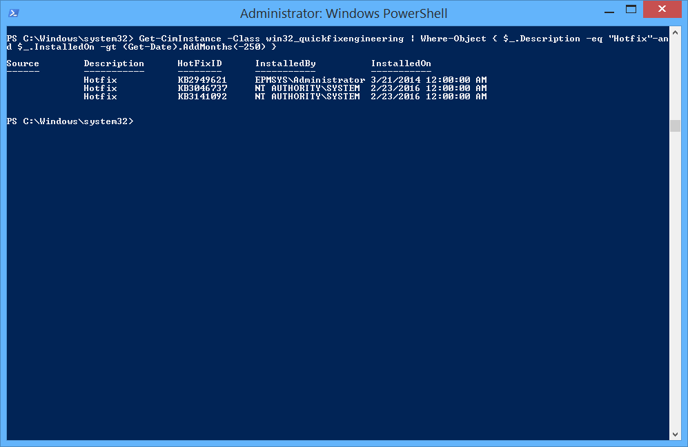Get Installed Hotfix in WIndows last month using PowerShell