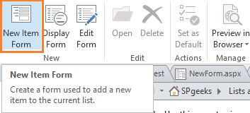 create a new form in SharePoint Designer