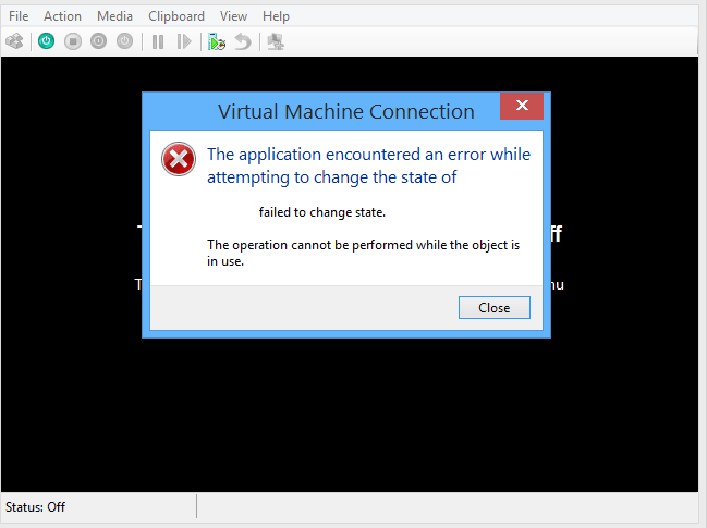 virtual machine failed to change state