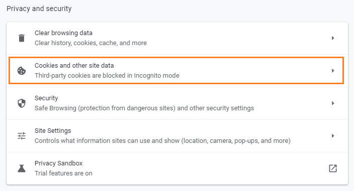 Cookies and other site data in chrome