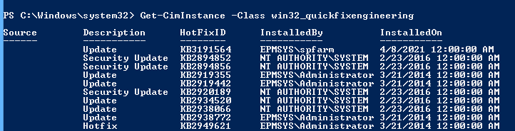 Get Installed Updates in WIndows using PowerShell