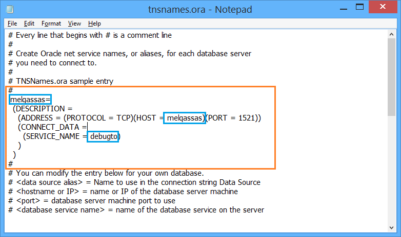 Configure tnsnames.ora file for SSRS Report Builder