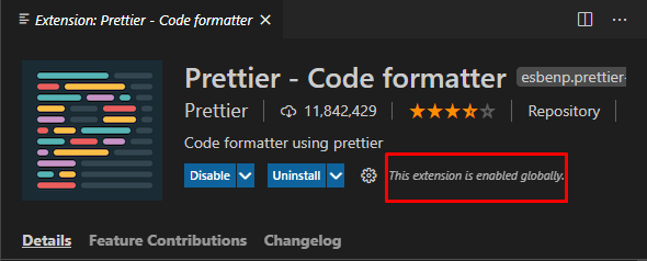 Prettier extension for Visual Studio code 