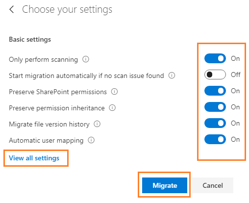 Set the Migration settings in SharePoint Migration Tool
