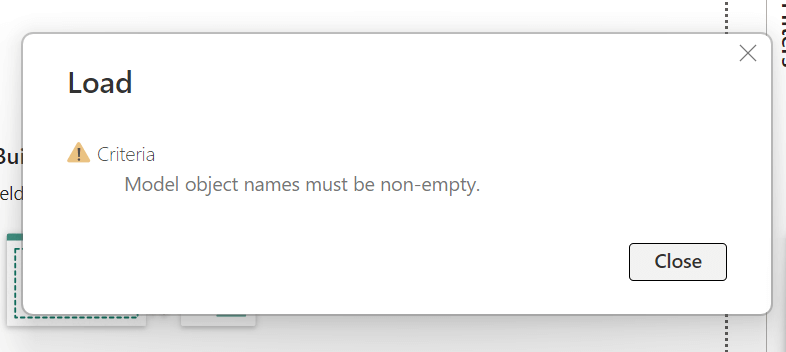 Power BI Model object names must be non-empty