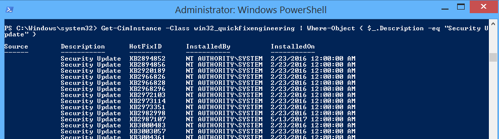 Get Installed security Updates in WIndows using PowerShell