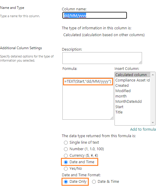 format date in calculated column sharepoint