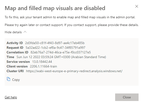 Map and Filled map visuals are disabled Power BI