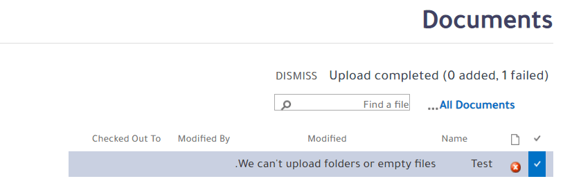 We can't upload folders or empty files.