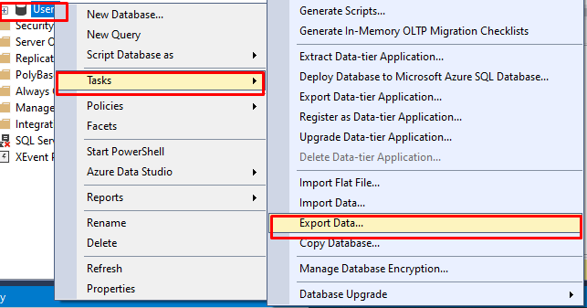 Export Data in SQL Server 2019