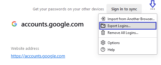 Export logins in Firefox