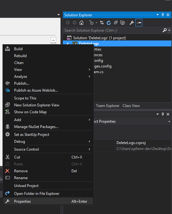 Visual Studio Project Properties