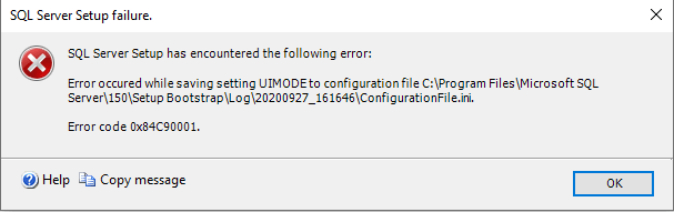 error occurred while saving setting uimode to configuration file