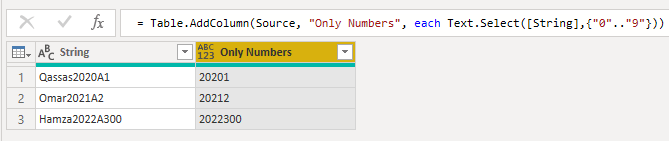 extract only numbers from string power bi