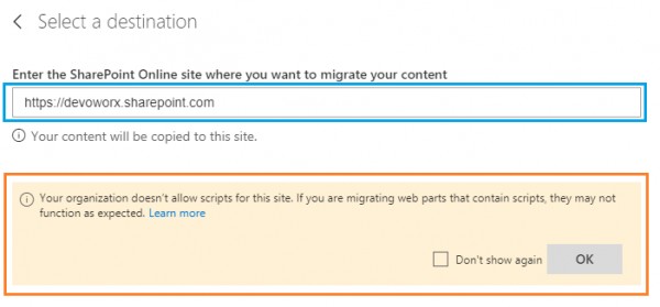 nter the SharePoint Online site where you want to migrate your content