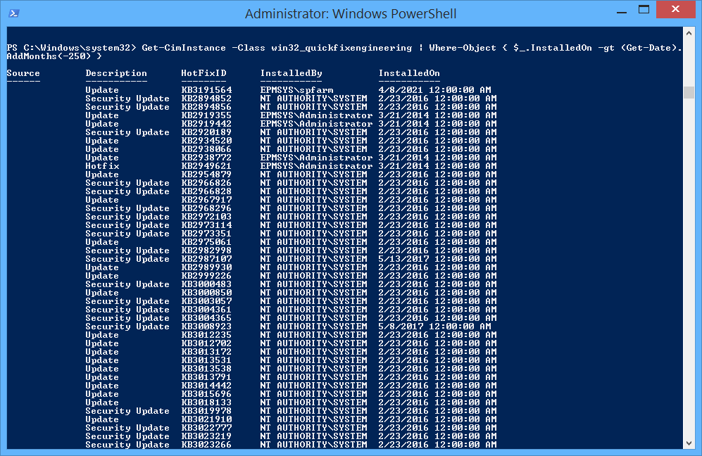 Get Installed Updates in WIndows last month using PowerShell