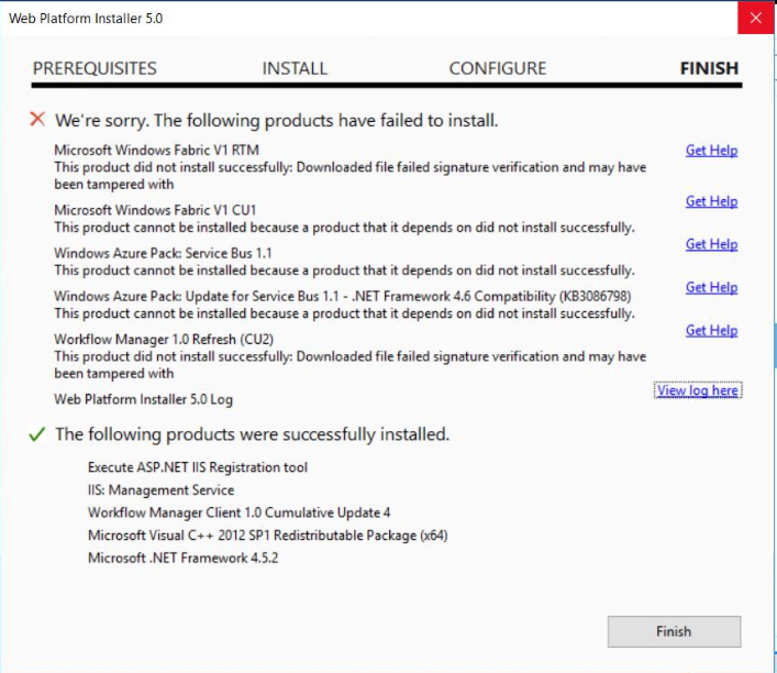 This Product did not install successfully. Downloaded file failed signature verification and may have been tampered with