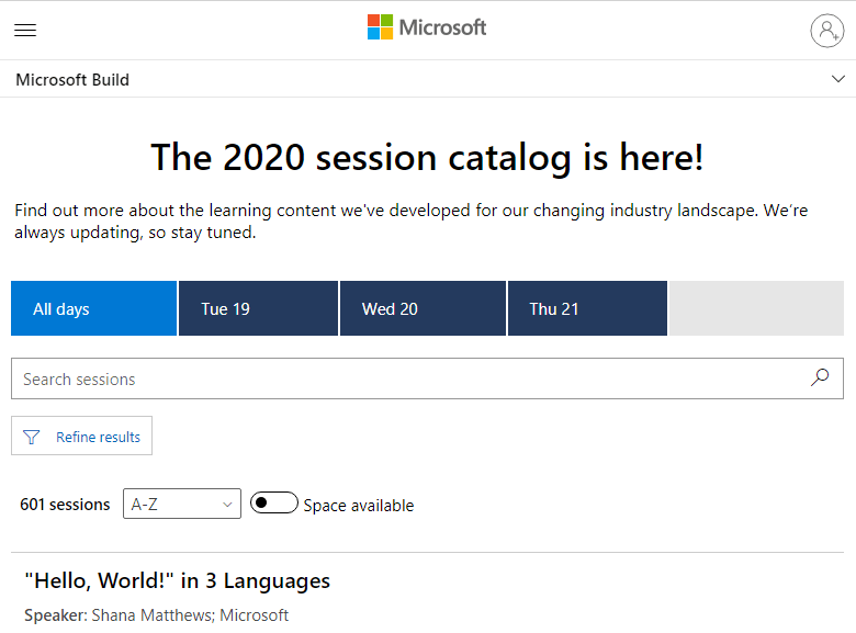 Microsoft Build 2020 Session Catalog