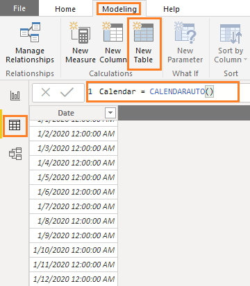 create a new table in power bi