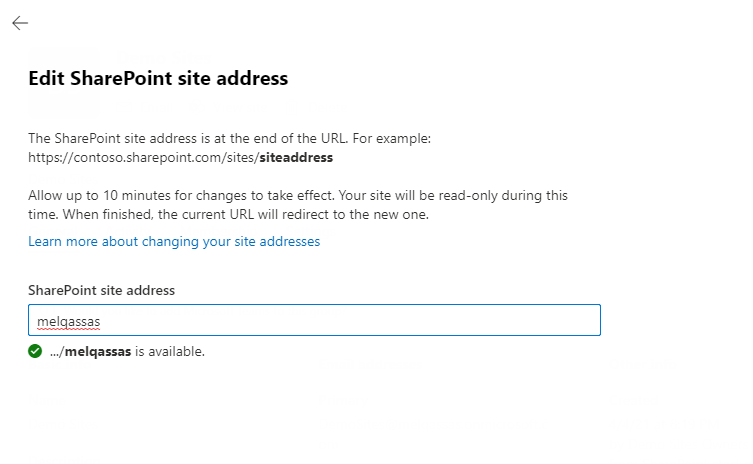 Edit SharePoint Address in SharePoint Online