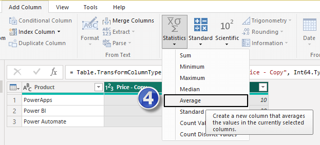 How to create an average column for other columns in Power BI