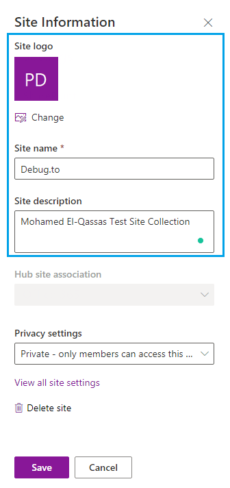 Title, description, and logo missing in SharePoint online