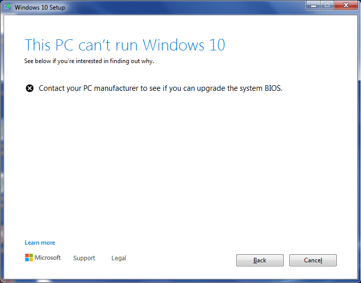 This PC can't run windows 10 2004