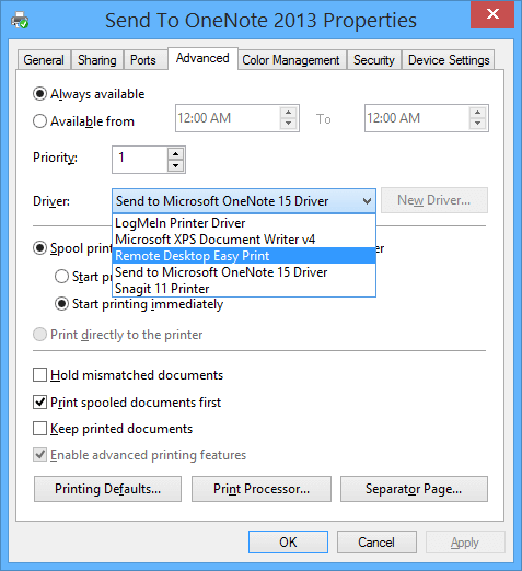 Change printer driver from control panel windows 10