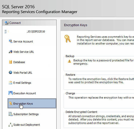 Encryption Keys SSRS 2016