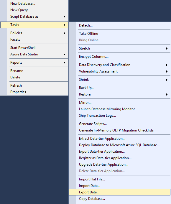 Export data in SQL Server