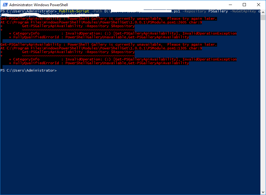 PowerShell Gallery is currently unavailable Please try again later
