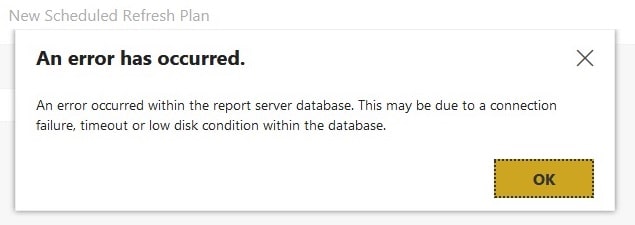 an error occurred within the report server database