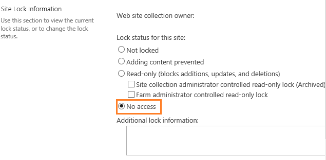 No access site collection sharepoint 2016