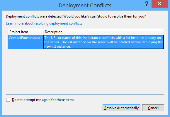 SharePoint Deployment Conflicts were detectd