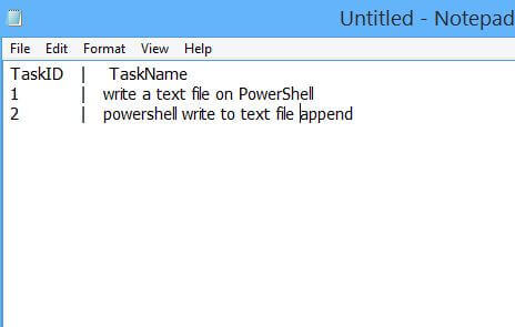 PowerShell write to text file append with table