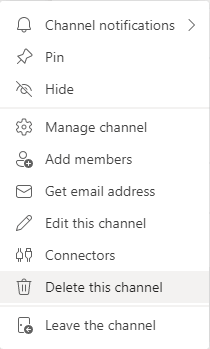 Missing delete channel options in Microsoft Teams